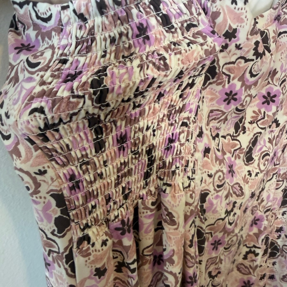 Z Supply EVEREVE Floral Midi Dress M Smocked Back Button Front Boho Cottagecore - Picture 6 of 9